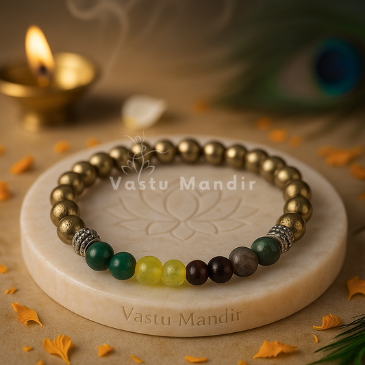 Pyrite multi-stone bracelet shown with a hand in a lifestyle photograph