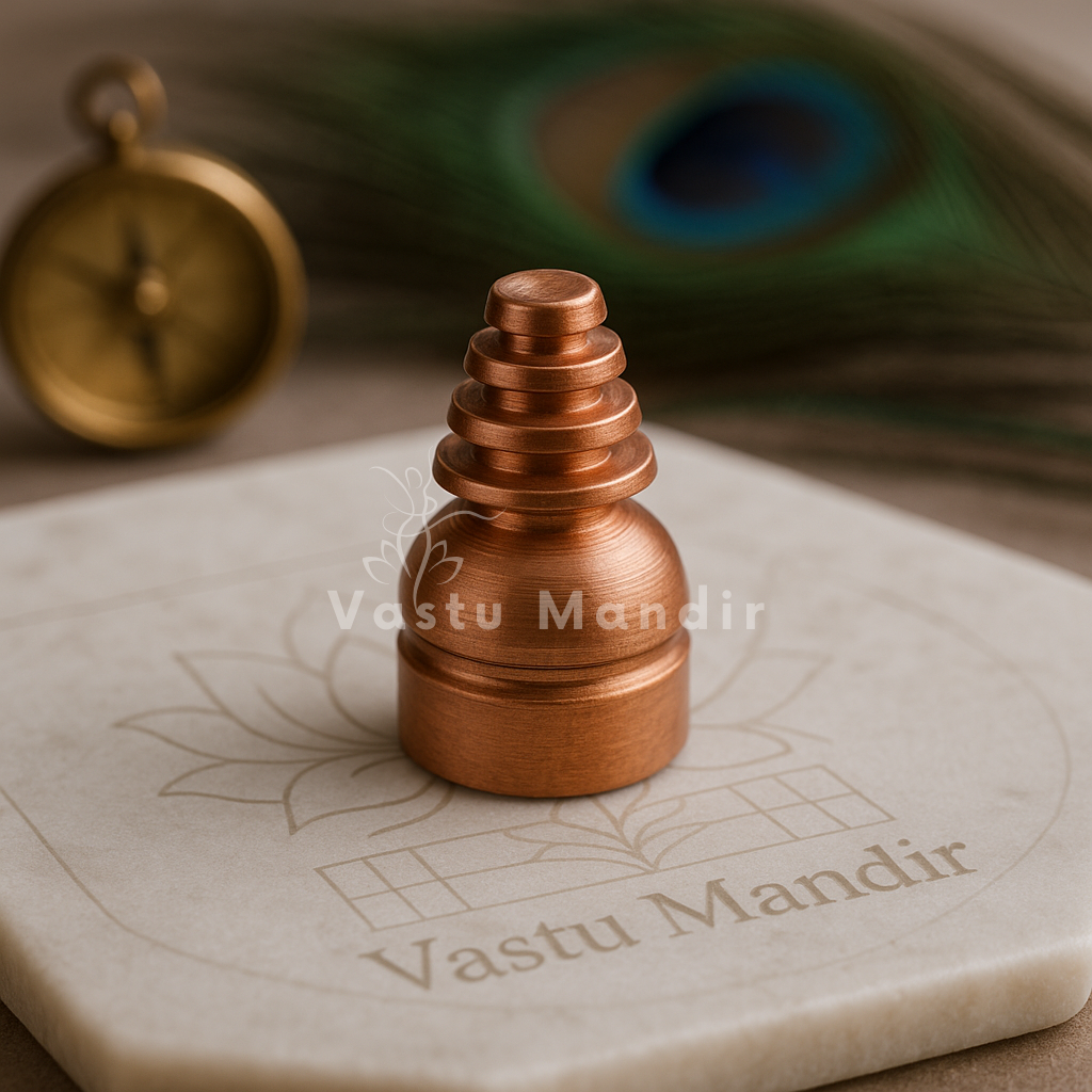 Copper Vastu cone stud displayed upright on engraved marble