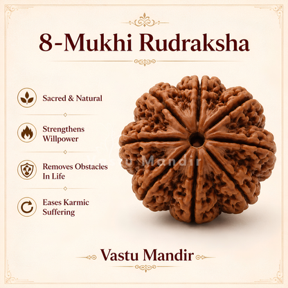 Verified 8 Mukhi Rudraksha – Vastu Remedy for Obstacle Removal & Ganesha Blessings | Ideal for Main Entrance Protection