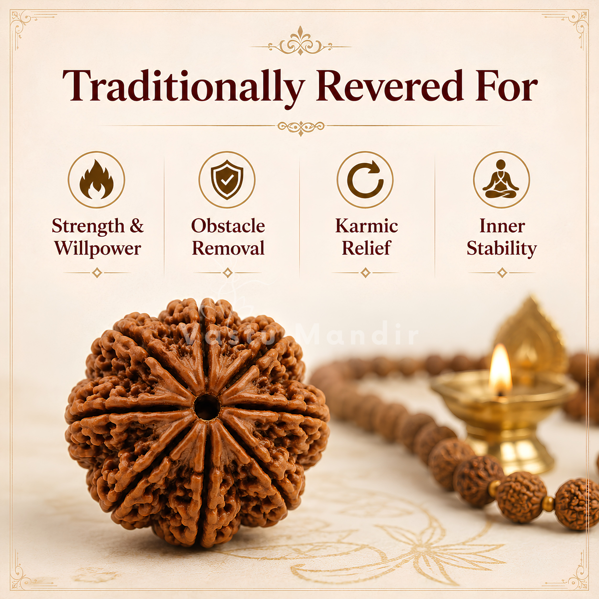 Verified 8 Mukhi Rudraksha – Vastu Remedy for Obstacle Removal & Ganesha Blessings | Ideal for Main Entrance Protection