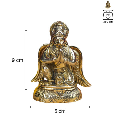 Brass Lord Garud Dev Ji idol dimension diagram showing 9 cm height and 5 cm width