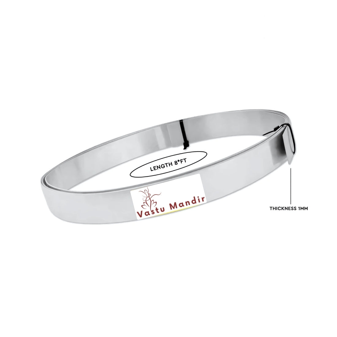 Stainless steel Vastu strip coil labelled 8 feet and 1 mm thickness