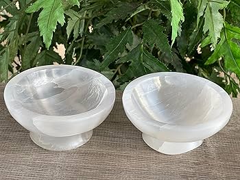 Ice cream selenite charging bowl shown in a close styled product view