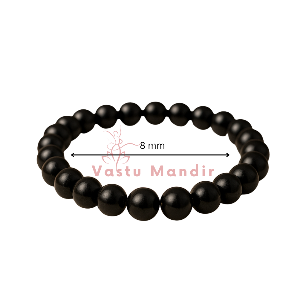 Black tourmaline hydro crystal bracelet showing the bead colour and surface on white