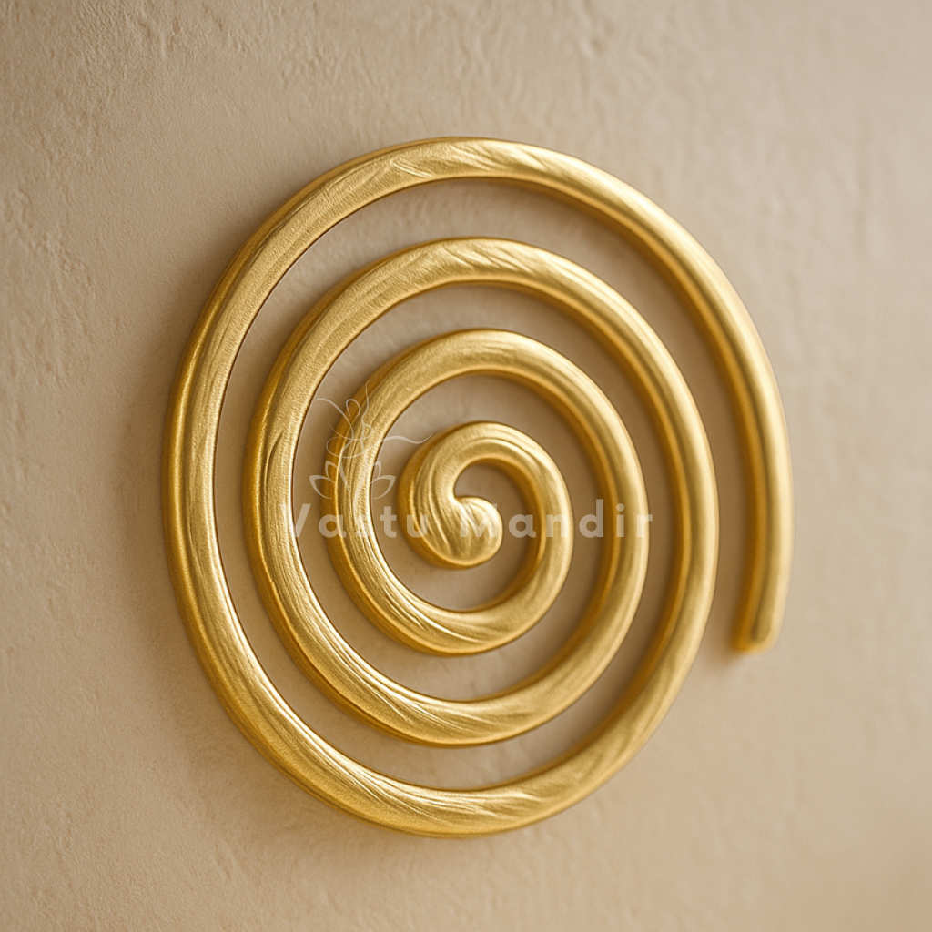 Brass Vastu spiral helix displayed against a warm neutral wall