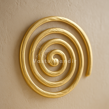 Brass Vastu spiral helix displayed against a warm neutral wall