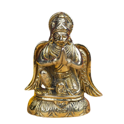 Brass Lord Garud Dev Ji idol alternate front angle isolated on white background