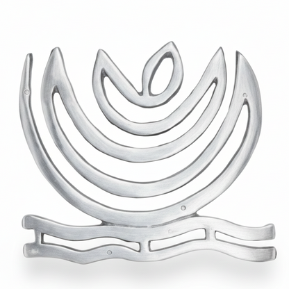 Aluminium curved helix set with separate base pieces on a clean white background