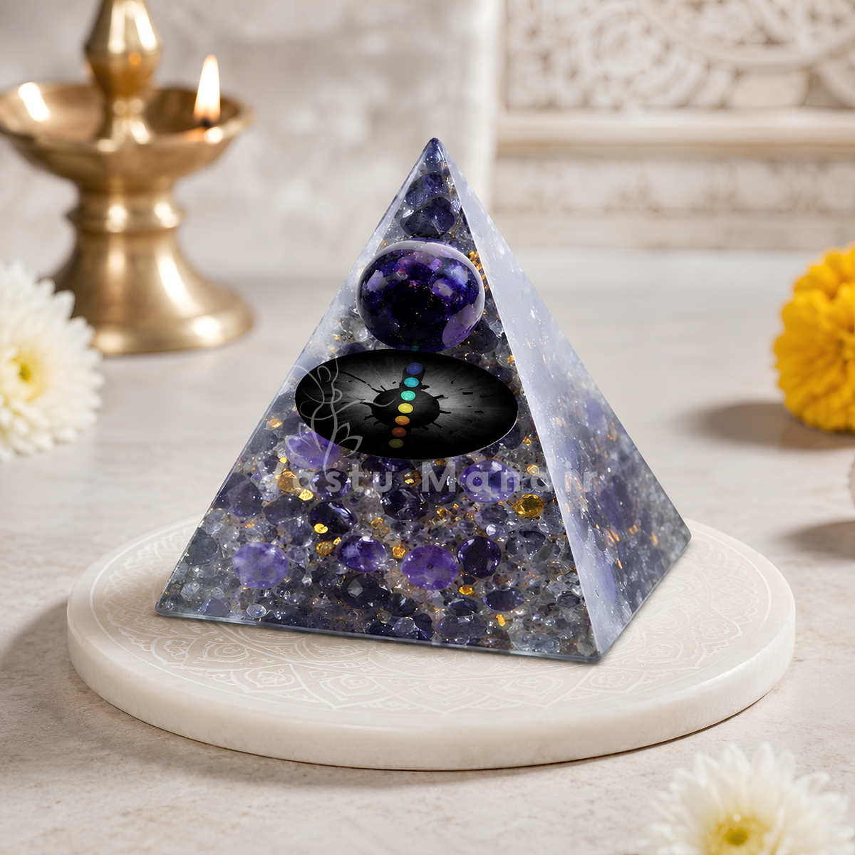 Natural Amethyst Crystal Sphere Pyramid - Vastu Remedy for Stress Relief, Sleep Support and Spiritual Harmony for South West Zone and Home Placement | 8 cm | 190 g