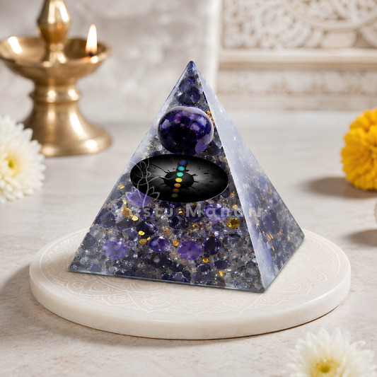 Natural Amethyst Crystal Sphere Pyramid - Vastu Remedy for Stress Relief, Sleep Support and Spiritual Harmony for South West Zone and Home Placement | 8 cm | 190 g