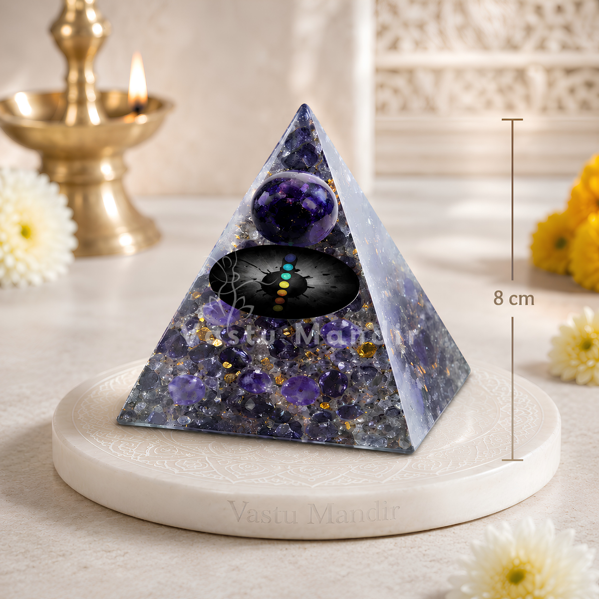Natural Amethyst Crystal Sphere Pyramid - Vastu Remedy for Stress Relief, Sleep Support and Spiritual Harmony for South West Zone and Home Placement | 8 cm | 190 g