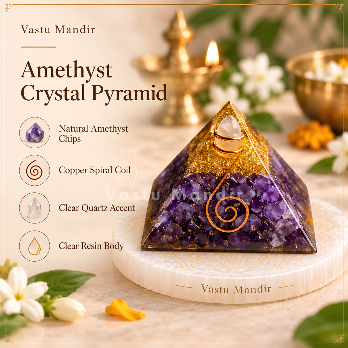 Amethyst Crystal Pyramid | Vastu Remedy for Peace & Spiritual Harmony | 6.5 cm | 120 g