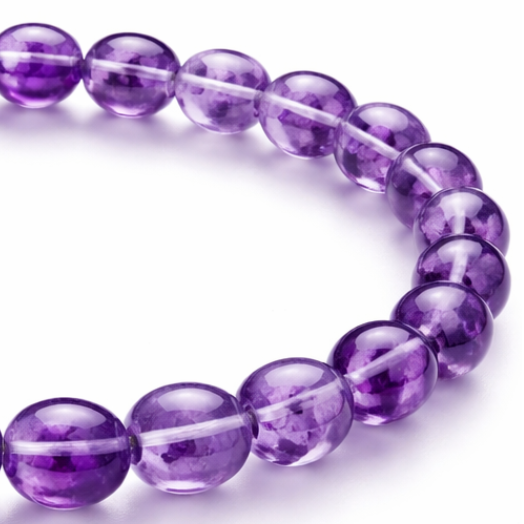 Close-up of an amethyst hydro bracelet on a white background