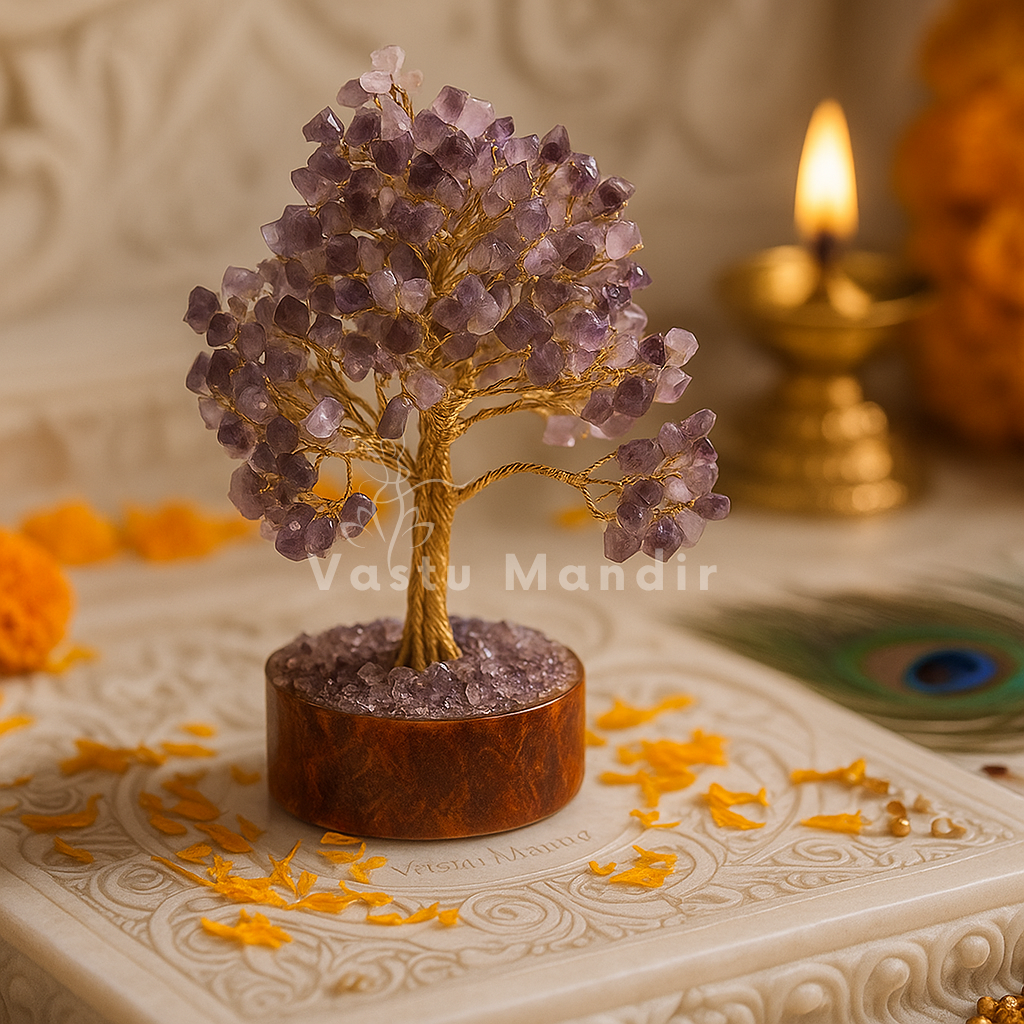 Amethyst crystal tree displayed in a softly lit product setting