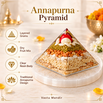 Annapurna Pyramid Vastu Remedy for Prosperity, Abundance and Wastage Control for Kitchen, Home Stability and Nourishment Energy Balance | 8 cm | 140 g