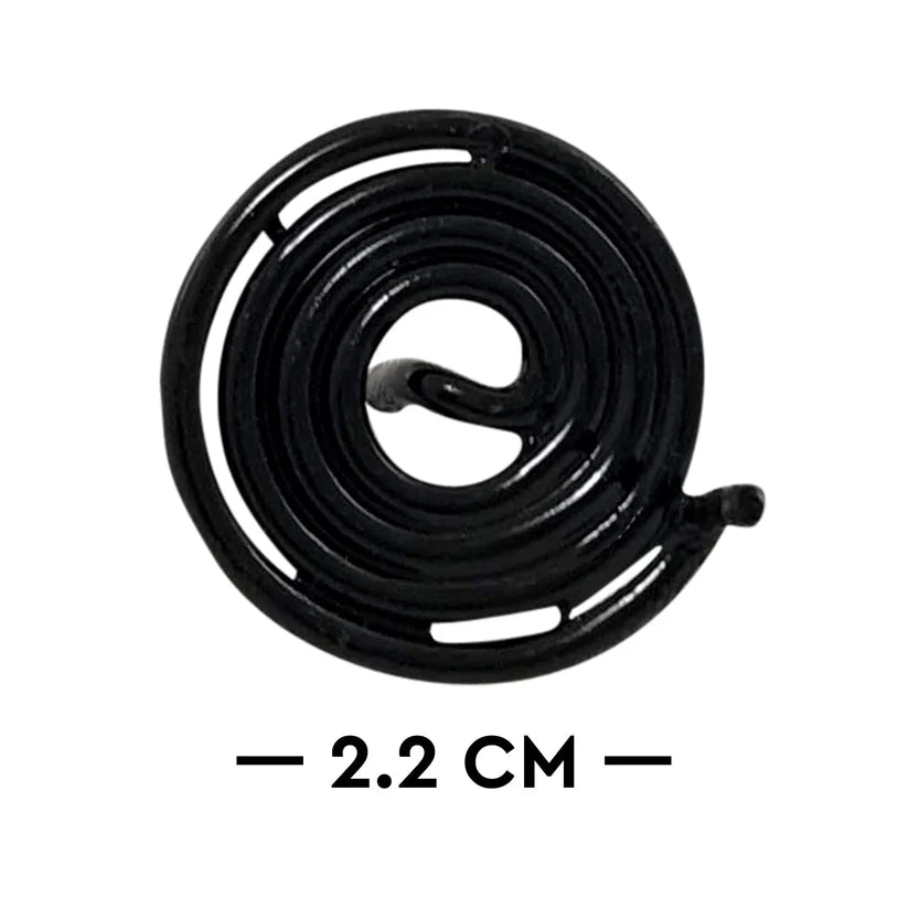 Black spiral Vastu spring size graphic showing a 2.2 cm width