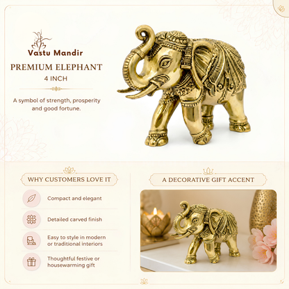 4-inch royal brass elephant figurine close-up of the engraved blanket and body texture