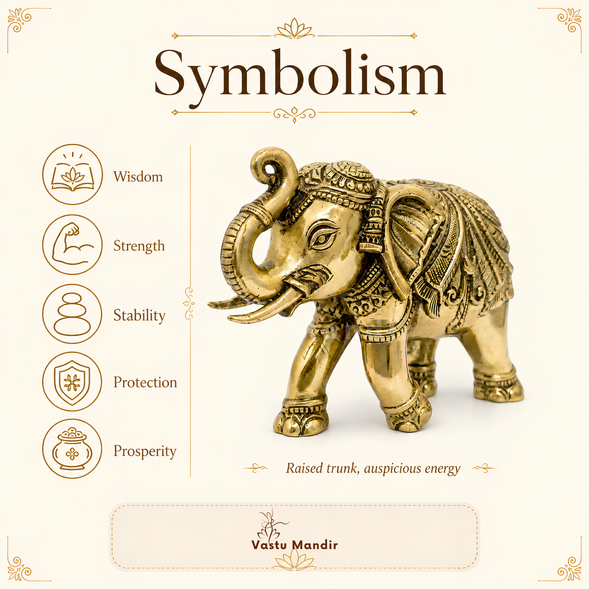 4-inch royal brass elephant figurine left-side view isolated on white background