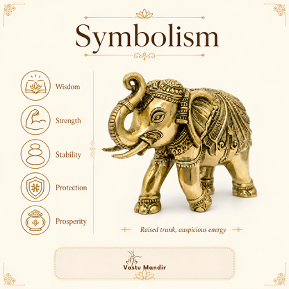 4-inch royal brass elephant figurine left-side view isolated on white background