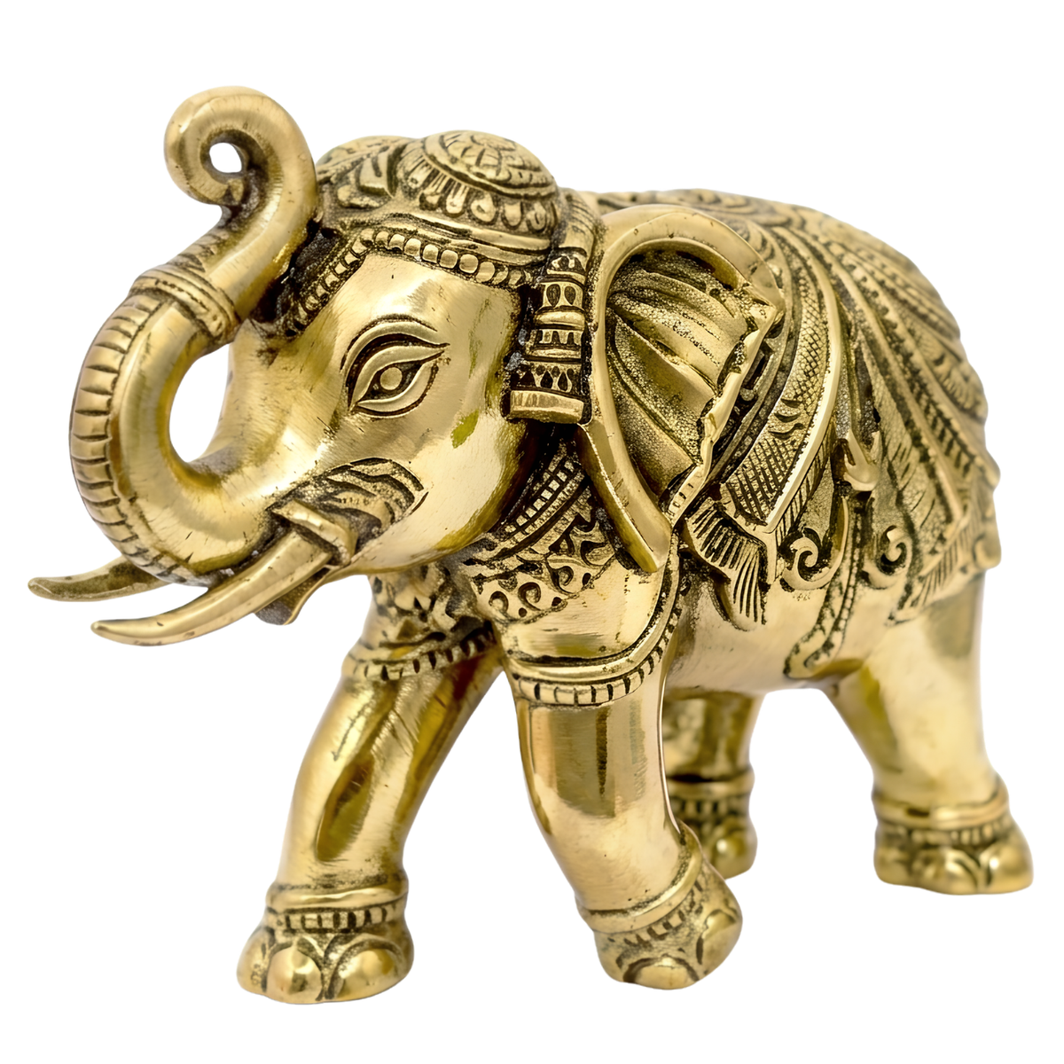4-inch royal brass elephant figurine alternate full-length view isolated on white background