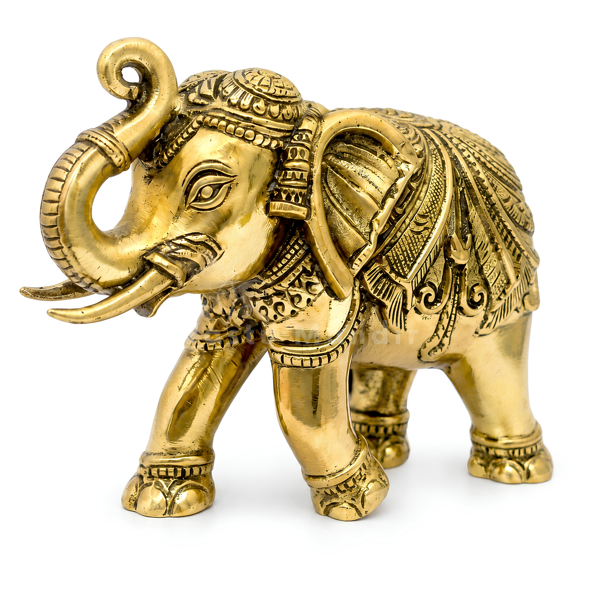 4-inch royal brass elephant figurine alternate front view isolated on white background