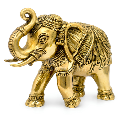 4-inch royal brass elephant figurine alternate front view isolated on white background