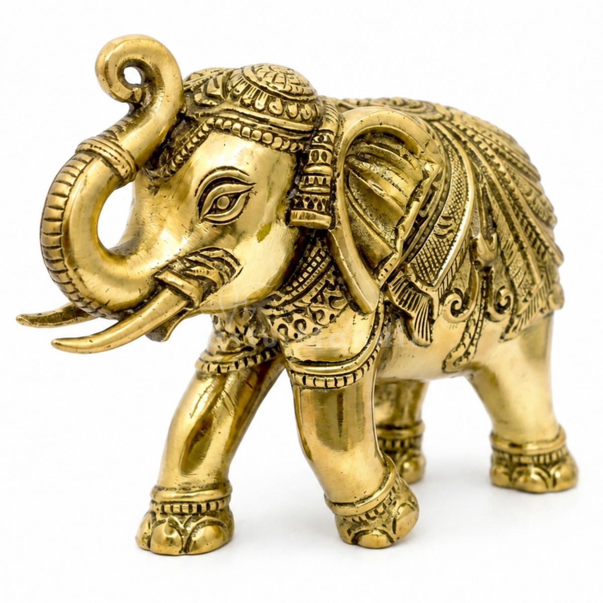 4-inch royal brass elephant figurine multiple angle comparison on a light background