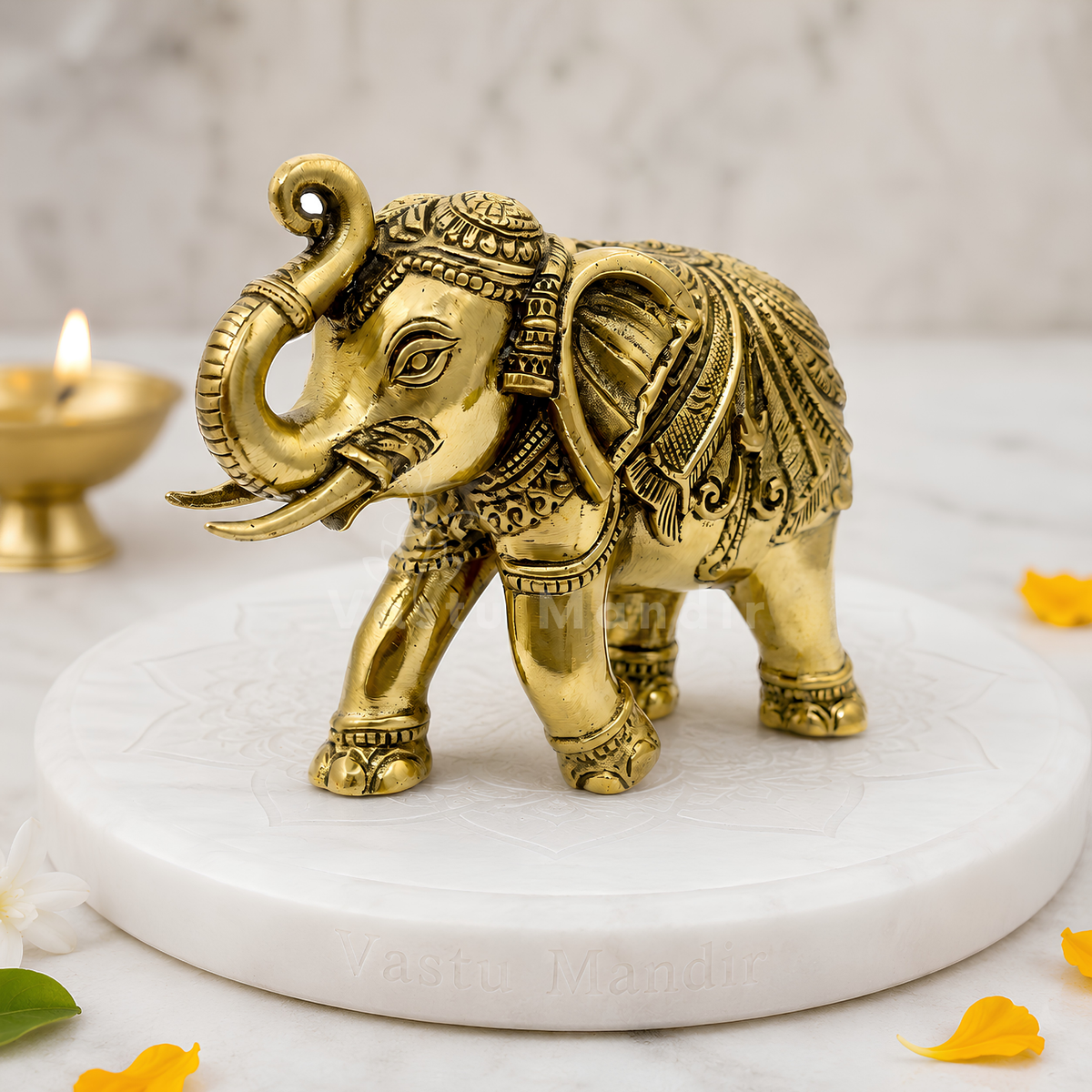4-inch royal brass elephant figurine right-side view isolated on white background
