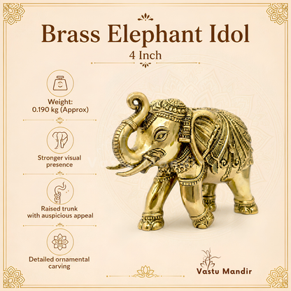 4-inch royal brass elephant figurine rear view showing tail and blanket details