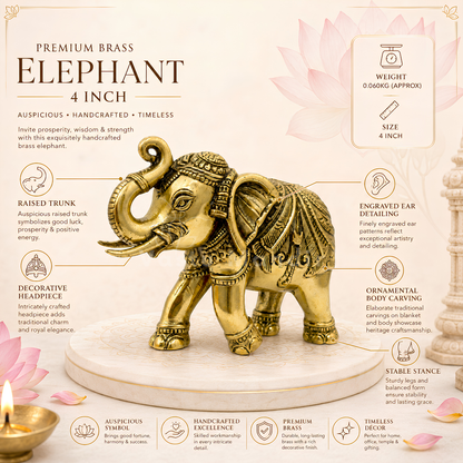 4-inch royal brass elephant figurine three-quarter view isolated on white background