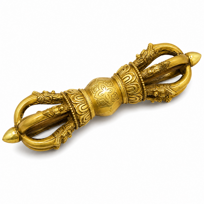 Large pure brass Vajra Dorje side view isolated on white background