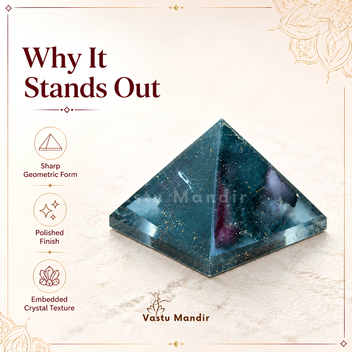 Black Tourmaline Orgone Pyramid, orgonite – additional angle showing the pyramid proportions
