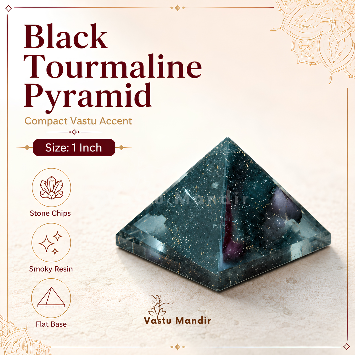Black Tourmaline Orgone Pyramid, orgonite – front-right angled view showing the opposite side
