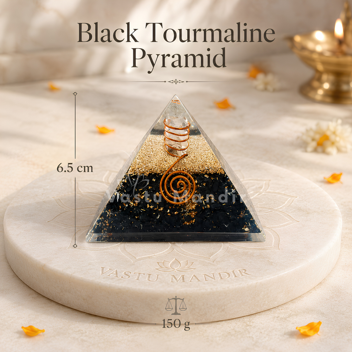 Black Tourmaline Protection Pyramid Vastu Remedy for Vastu Dosh Correction, Negative Energy Removal and Aura Shielding for Home and Office Spaces | 6.5 cm | 150 g