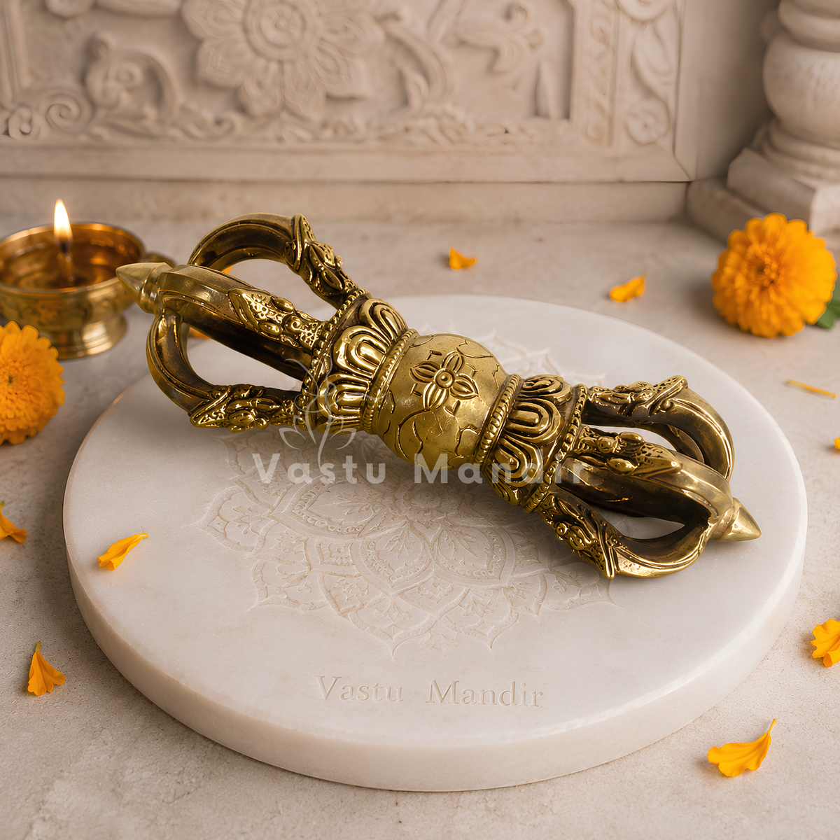 Pure Brass Vajra Idol Vastu Remedy for Protection, Spiritual Strength and Ritual Energy for Home  | 22 x 6.6 cm | 1.1 kg