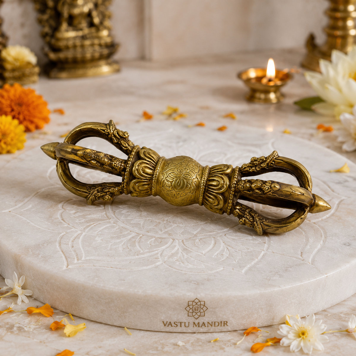 Pure Brass Vajra Idol Vastu Remedy for Protection, Spiritual Strength and Ritual Energy for Home  | 22 x 6.6 cm | 1.1 kg