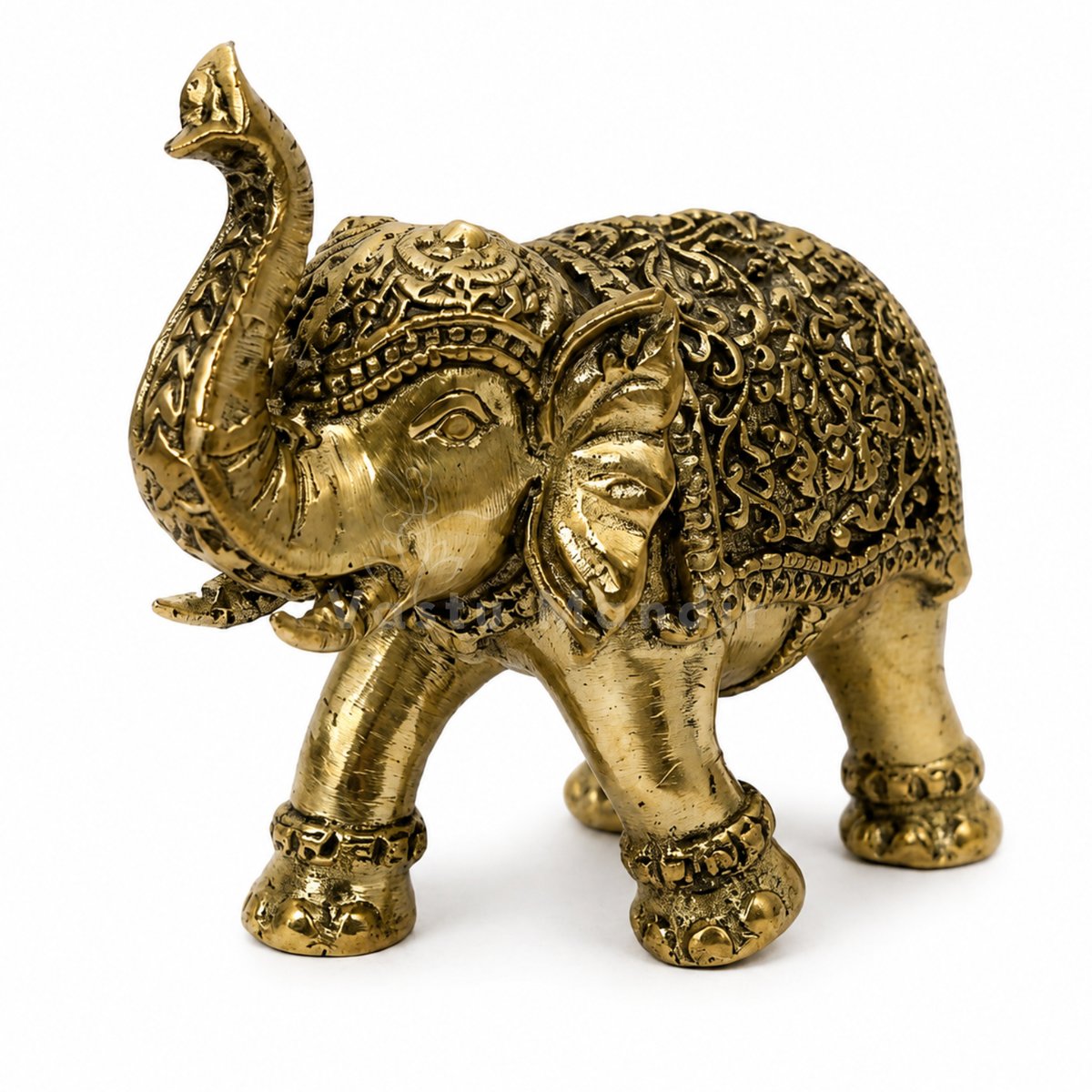 2-inch royal brass elephant figurine rear three-quarter view isolated on white background