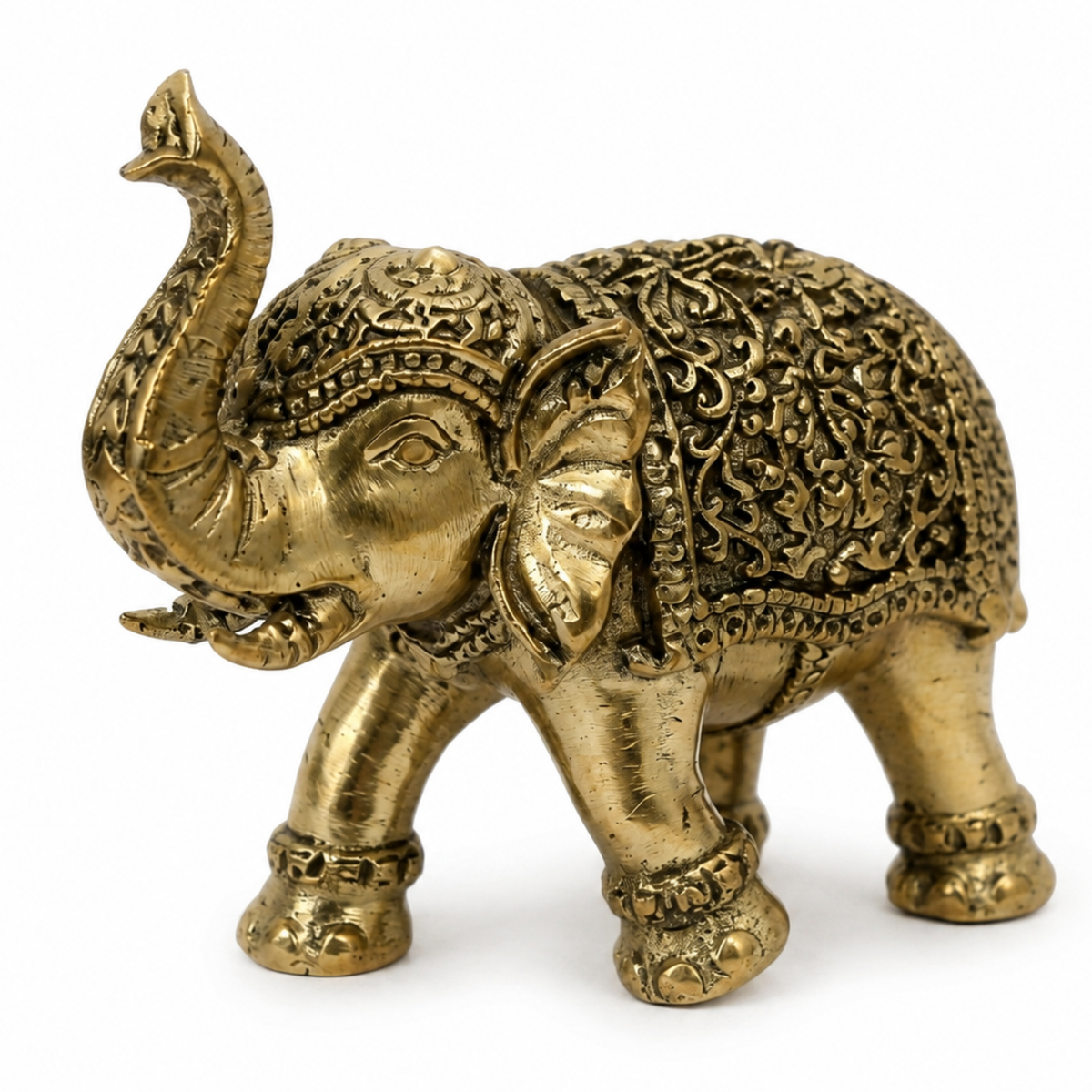 2-inch royal brass elephant figurine front view isolated on white background