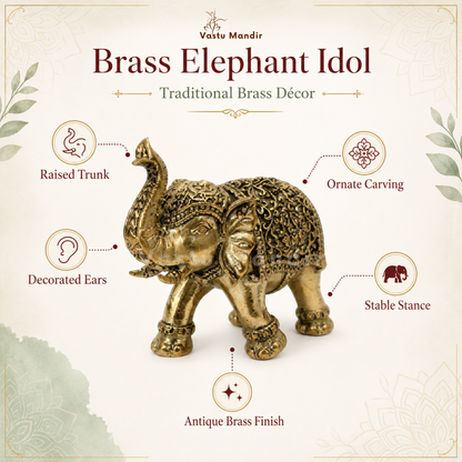 2-inch royal brass elephant figurine on a beige background with the engraved saddle details visible