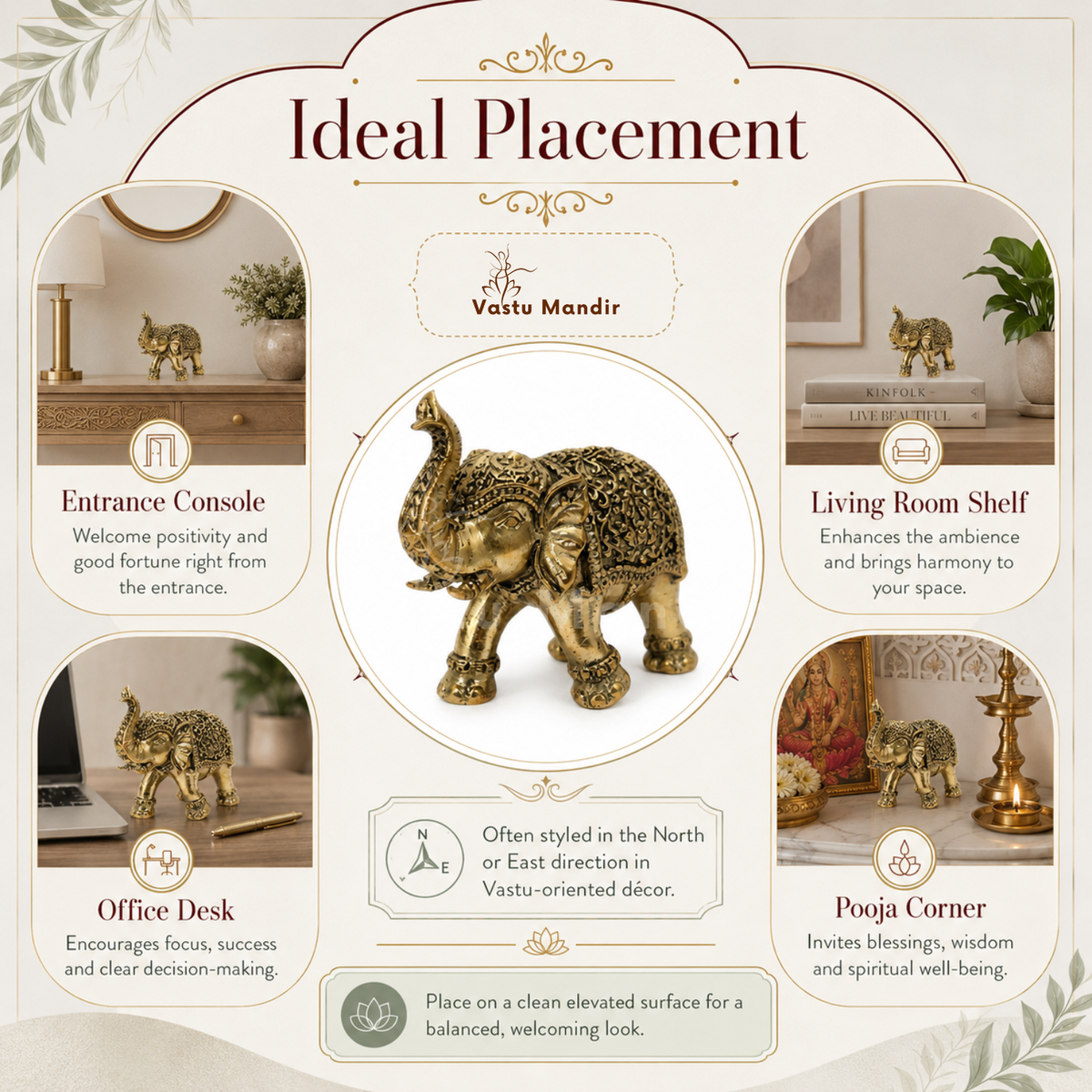 2-inch royal brass elephant figurine right-side view isolated on white background