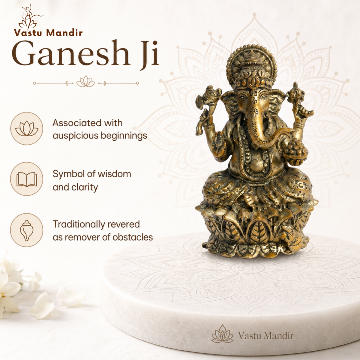 Brass Ganesha idol on lotus base size comparison of the available brass Ganesha idols