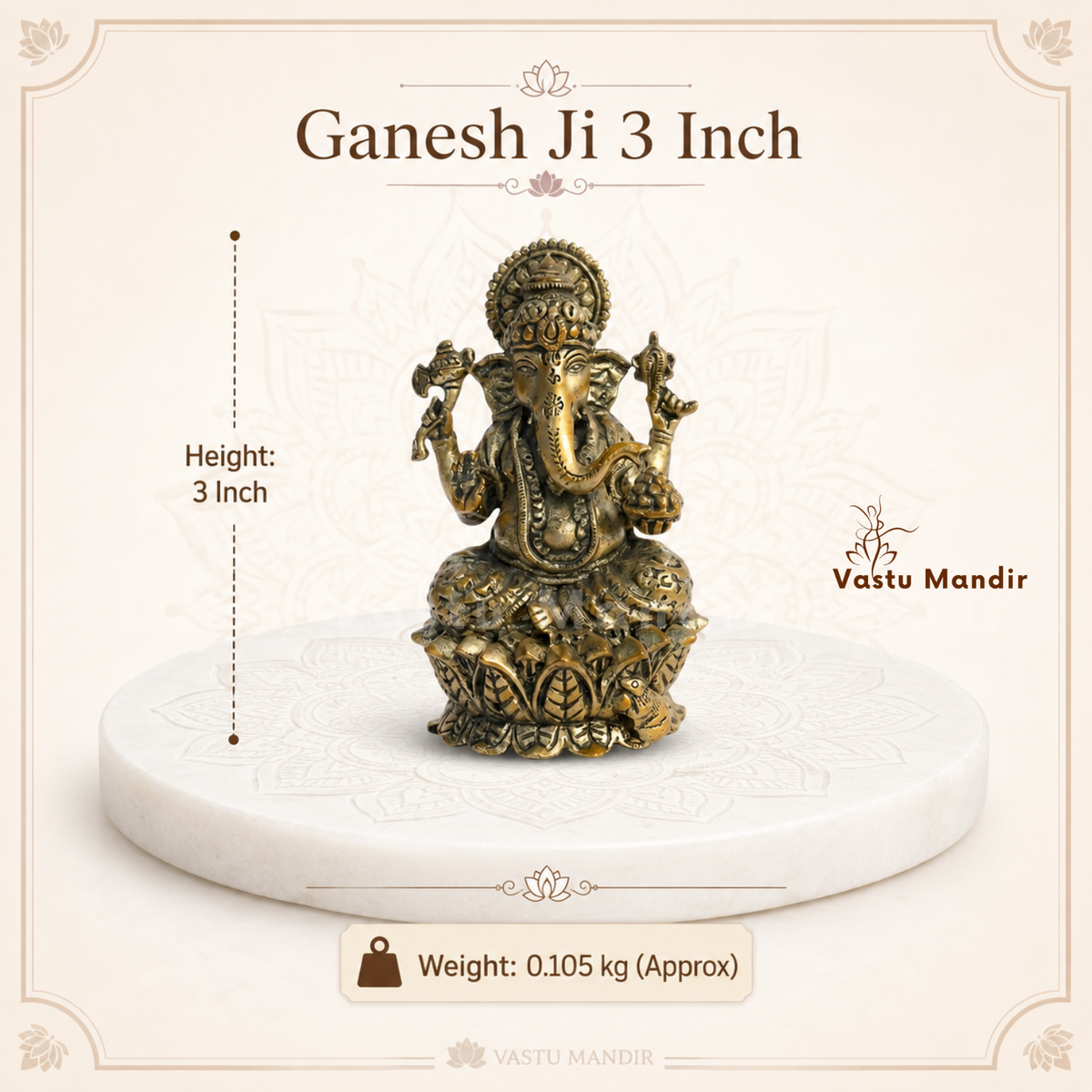 Brass Ganesha idol on lotus base multiple angle comparison of the brass Ganesha idol