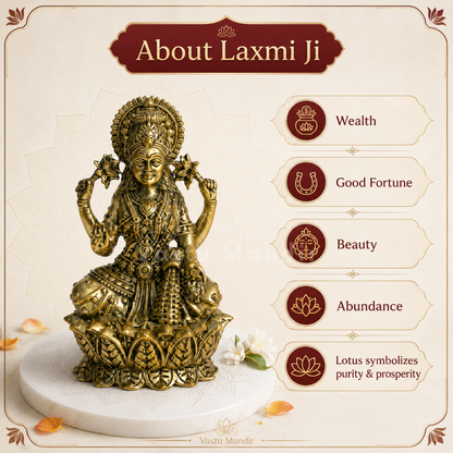 Brass Goddess Lakshmi idol dimension and weight infographic for the brass Lakshmi idol