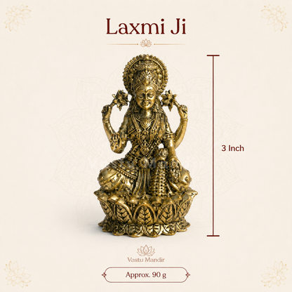 Brass Goddess Lakshmi idol displayed in a home temple setting
