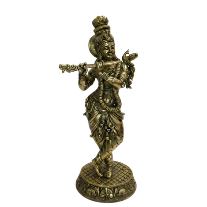Brass Lord Krishna idol alternate full-length view against a light background