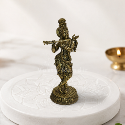 Brass Lord Krishna idol multiple angle comparison of the Krishna idol
