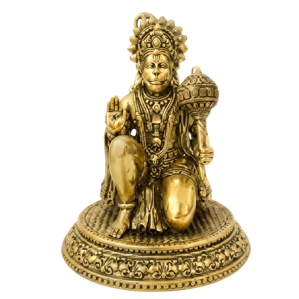 Hanuman Ji brass idol front view isolated on white background
