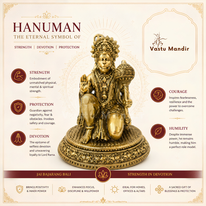 Hanuman Ji brass idol close-up of the face, gada and carved base