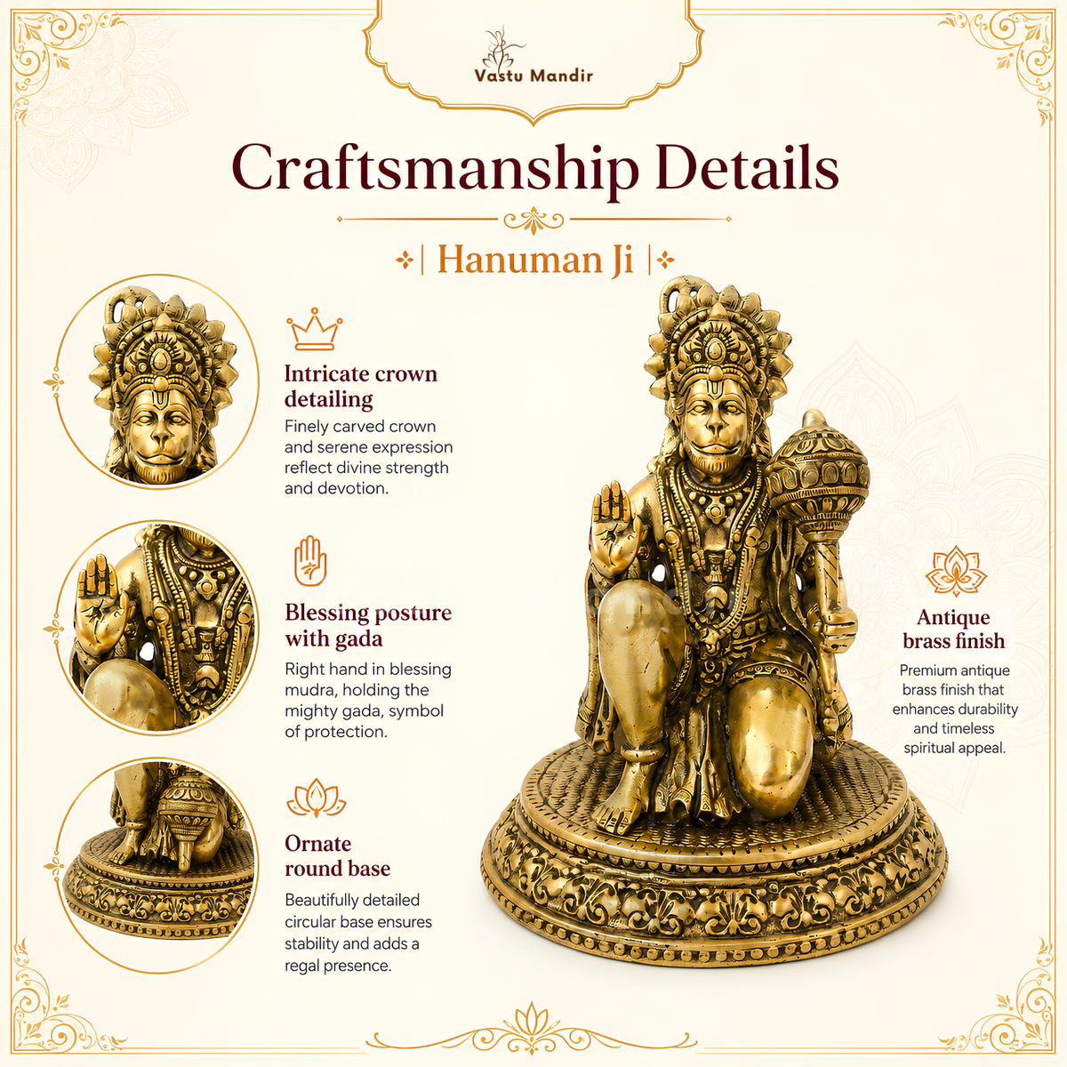 Hanuman Ji brass idol multiple angle comparison on a neutral background