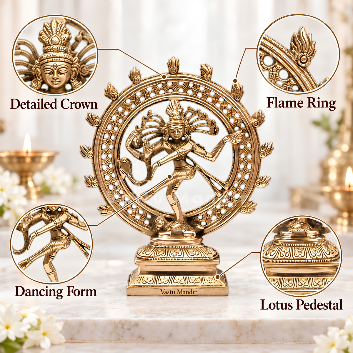 Brass Nataraja Idol Vastu Remedy for Creative Energy, Spiritual Balance and Cosmic Harmony for Home Temple, Office and Living Room Decor | 9 x 21 cm | 1.05 kg